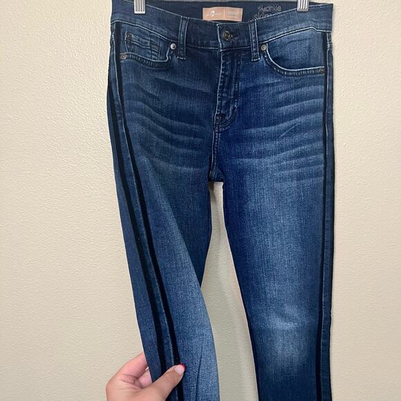 7 For All Mankind The Ankle Skinny Tuxedo Stripe Jeans Size 26 - Picture 2 of 5